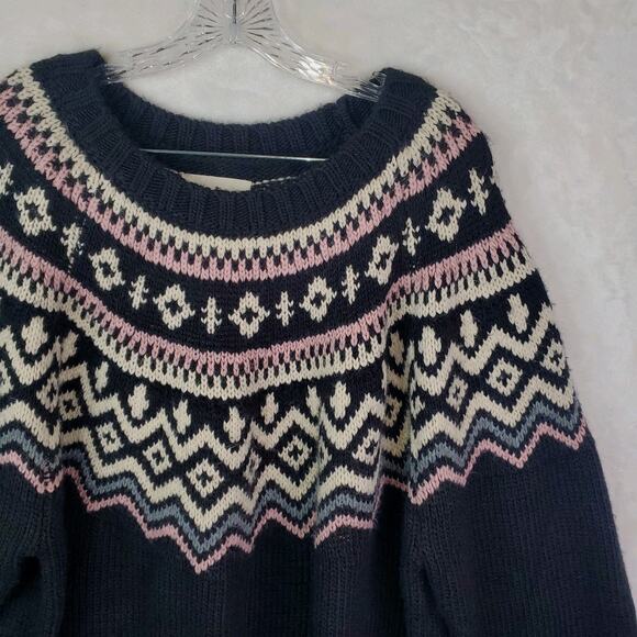 Lucky Brand Fair Isle Nordic Pullover Sweater Women’s Sz XXL Black Multicolored - Picture 4 of 9